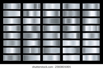 Collection of silver, chrome metallic gradient. Brilliant plates with silver effect. Vector illustration.