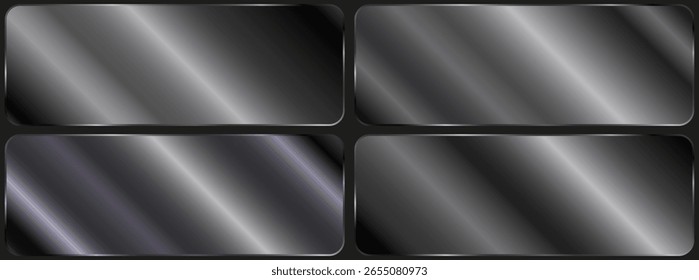 Coleção de prata, cromo gradiente metálico. Placas com efeito prata brilhante. Grande conjunto de gradientes de prata de luxo. prata.