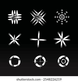 Collection of Silver Chrome Star Abstract Cross Elements