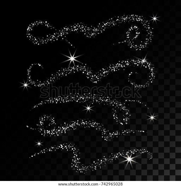 Collection Silver Glitter Wave and\
Whorls. Abstract design element. Vector illustration. Object is\
isolated on black background with translucent\
grid