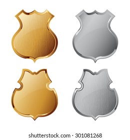 Collection of silver and golden shields with and without metal texture. Security symbol. You can remove and add texture quickly