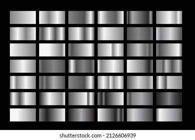 Collection of silver gradient backgrounds. Set of silver metallic textures. Vector illustration.