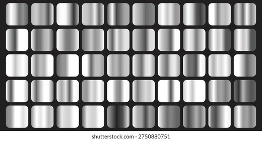Collection of silver metallic gradient swatches displayed as rounded squares on a dark background