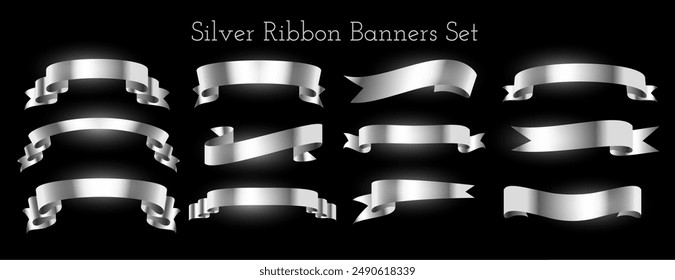 collection of silver ribbon bane element banner design vector