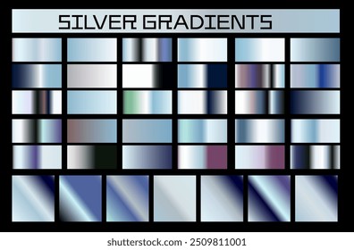 Collection of silver shiny gradients representing metallic colors.