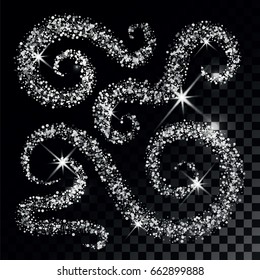 Collection Silver waves and Stardust. Vector illustration sparkles