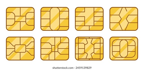 Colección De Tarjetas Sim Con Un Patrón De Circuito Único. Ilustración vectorial De Conceptos Relacionados Con Las Telecomunicaciones