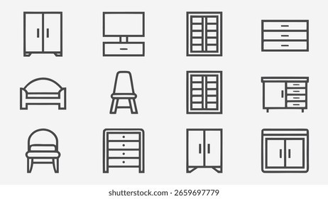 Colección de iconos de arte simple conjunto que representa varias piezas de muebles
