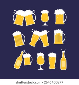 Collection of Simple Beer Mugs and Glasses Toasting illustrations