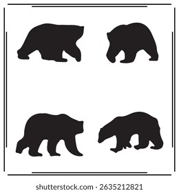 
A collection of simple, black bear silhouette siting on branches in a white background.