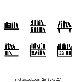 Collection of Simple Black Book Icons Shelves Stacks and Single Books Minimalist Style Organized and Educational Mood