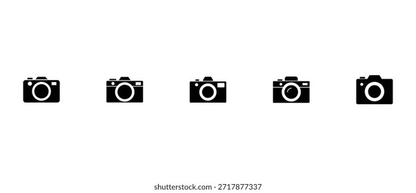A collection of simple black camera icons symbolizing photography and digital imaging