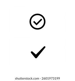 Collection of simple black check mark symbols.  Confirm or verified icon set. Vector illustration. 