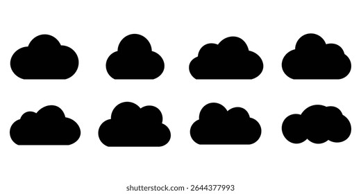 Collection of Simple Black Cloud Icons vector illustration on white background