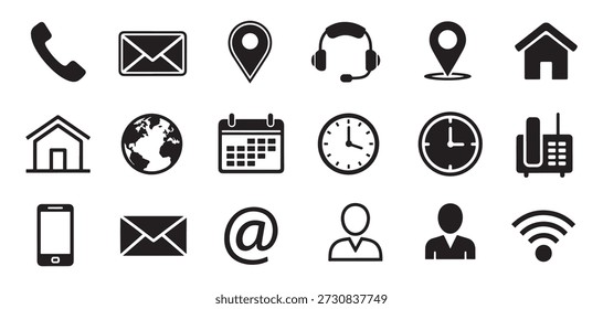 Coleção de ícones pretos simples para comunicação e navegação