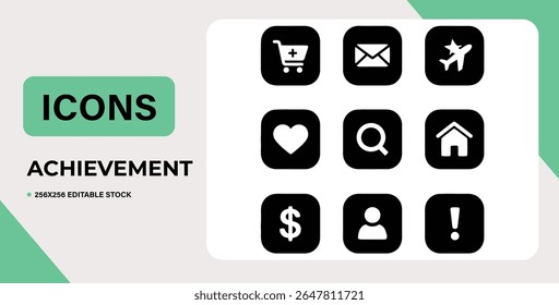 Collection of simple black icons on white.  Suitable for web design and mobile apps.