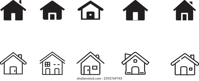 Collection of Simple Black Line Art House Icons. Home icon. Home web icon. Home icon.