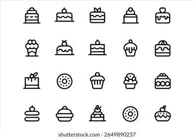 Collection of simple black line art dessert icons silhouette