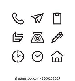 Collection of simple black line icons for contact and communication