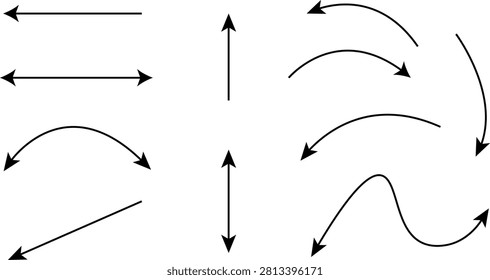 A collection of simple black line vector arrows in different styles and shapes. This set includes straight lines, wavy lines, curved shapes, single headed, and double headed pointer elements. Excellent for UI UX layouts, infographics, diagram design, charts, and presentation graphics. Clean and high quality isolated icons for convenient editing.
#VectorArrows #LineArrows #GraphicDesign #VectorIllustration #DesignElements #UIUXDesign #ArrowIcons #StockVector #InfographicElements