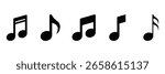 Collection of Simple Black Musical Note Icons: Eighth, Quarter, and Eighth Rest Notes Vector.