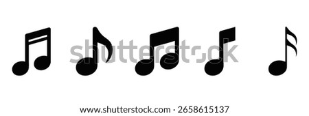 Collection of Simple Black Musical Note Icons: Eighth, Quarter, and Eighth Rest Notes Vector.