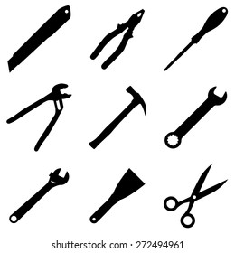 Collection of simple, black tool icons. Vector illustration.