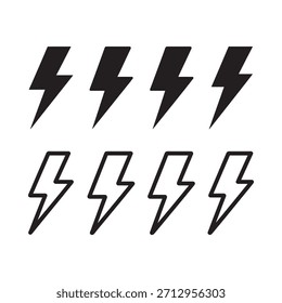 A collection of simple black and white lightning bolt icons arranged in rows