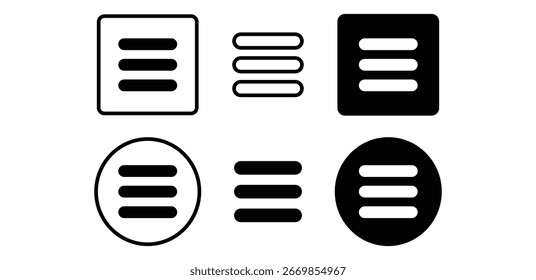 Collection of Simple Black and White Menu Icons Vector Design Illustration