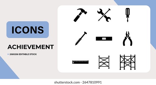 Collection of simple black wrench icons on white background. Suitable for industrial design.