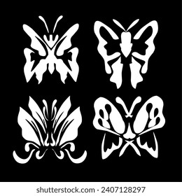 Collection of simple butterfly images in tribal style, hand drawn 