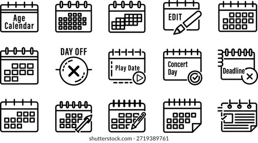 Collection of simple calendar icons for scheduling and planning events