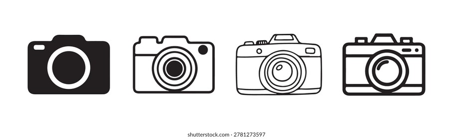 Collection of simple camera illustrations showcasing various artistic styles and technical designs.