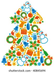 Collection of simple Christmas icons in form fur-tree