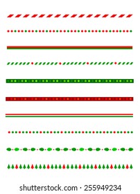 Collection of simple christmas themed borders / divider graphics including holly border, candy cane pattern, christmas trees and more