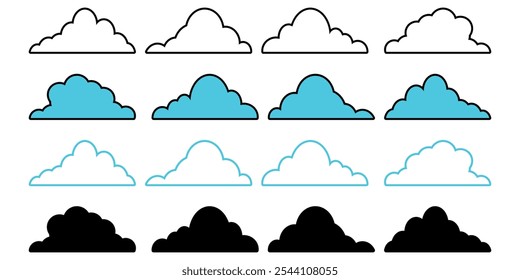 collection of simple clouds of various shapes