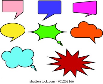 A collection of simple colorful speech and thought communication bubbles, vector illustration eps10