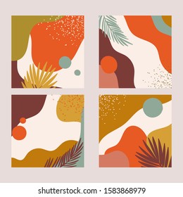 Collection of simple design templates of backgrounds. Abstract square icon. Vector set of square abstract creative backgrounds in minimal trendy style. Space text. Pink, green, mustard, blue colors