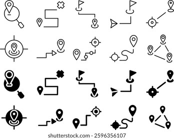 A collection of simple destination icons representing travel, navigation, and tourism. Perfect for maps, apps, and websites, vector format, modern style.