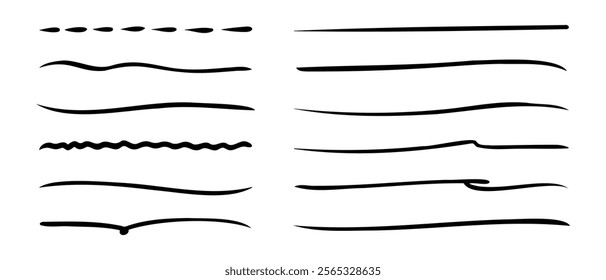 A collection of simple and detailed underline drawings on a white background