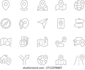 Una colección de íconos de dirección simples, flechas probables y símbolos relacionados, diseñados para Elementos de orientación, navegación o interfaz de usuario.