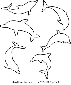 Colección de contornos simples de delfines para colorear