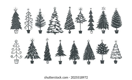 Colección de simples árboles de navidad en fondo blanco