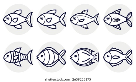 Sammlung von einfachen gezeichneten Fisch Icons Illustrationen in Silhouette auf verschiedenen Arten Vektorgrafik