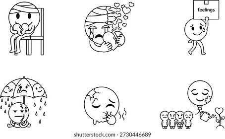 A collection of simple emoticon characters expressing various emotions.