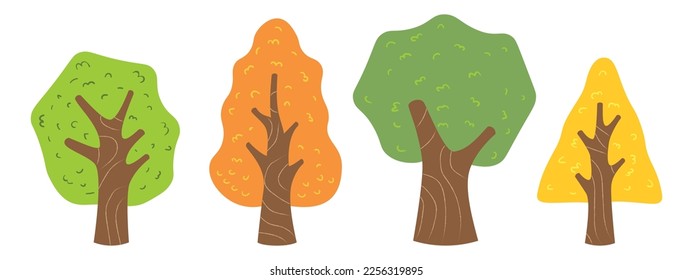 Kollektion von einfachen, flachen Cartoon Design Baum NaturIllustration perfekt für Formdesign Element