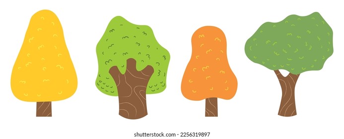 Collection of Simple Flat Cartoon Design Tree Nature Illustration perfect for shape design element
