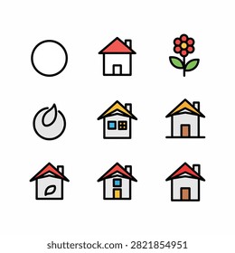 Collection of simple flat design house vector icons in black and red colors