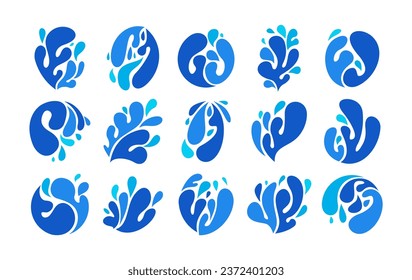 Collection of simple flat fresh liquid water splash icon logo design