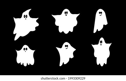 collection of simple flat ghosts. Halloween ghost monsters. Cute cartoon spooky character.